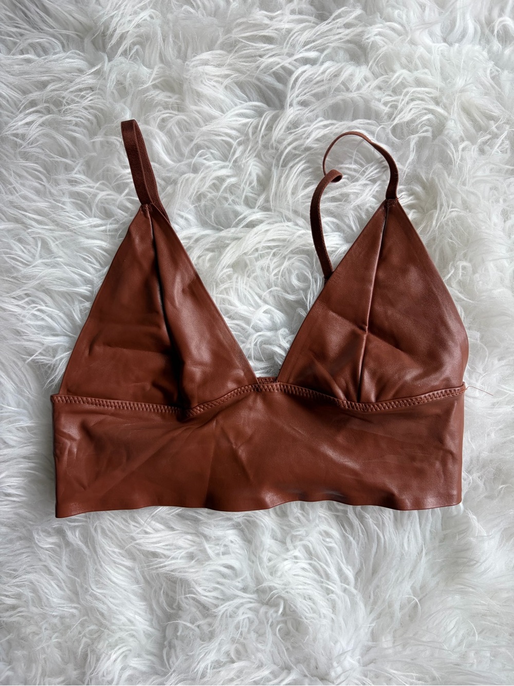 Size Medium Brown Faux Leather Bralette